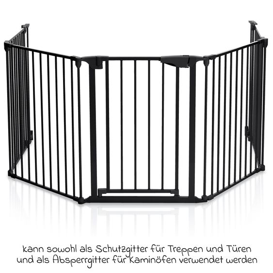 Fillikid 7-tlg. Kamin- & Absperrgitter 1 x Türmodul, 4 x große Module, 2 x kleine Module & 2 St. Wandbeschlaäge - Schwarz