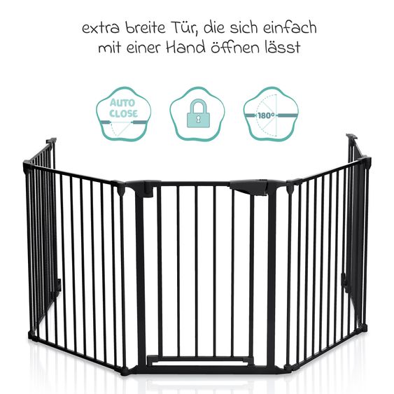 Fillikid 7-tlg. Kamin- & Absperrgitter 1 x Türmodul, 4 x große Module, 2 x kleine Module & 2 St. Wandbeschlaäge - Schwarz