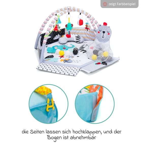 Fillikid Aktivbogen-Spielmatte mit 30 Bällen, 4 Greiffiguren & Polster 120 x 100 cm - Elefant - Bunt