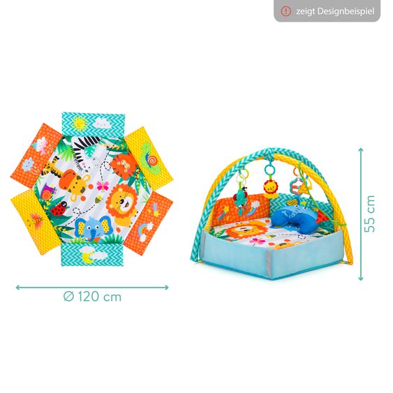 Fillikid Aktivbogen-Spielmatte mit 30 Bällen, 4 Greiffiguren & Polster 120 x 100 cm - Elefant - Bunt