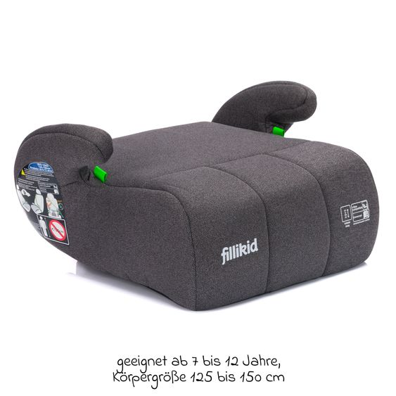 Fillikid Rialzo per seggiolino auto Booster Comfort i-Size da 7 anni - 12 anni (125 cm - 150 cm) per fissaggio con cintura - Grigio