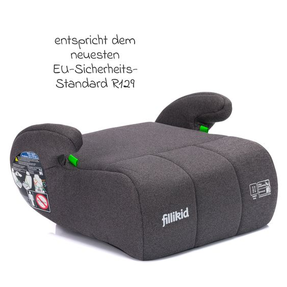 Fillikid Rialzo per seggiolino auto Booster Comfort i-Size da 7 anni - 12 anni (125 cm - 150 cm) per fissaggio con cintura - Grigio