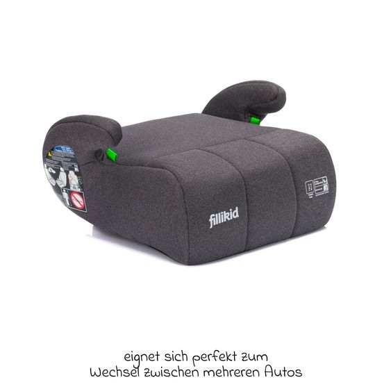Fillikid Rialzo per seggiolino auto Booster Comfort i-Size da 7 anni - 12 anni (125 cm - 150 cm) per fissaggio con cintura - Grigio