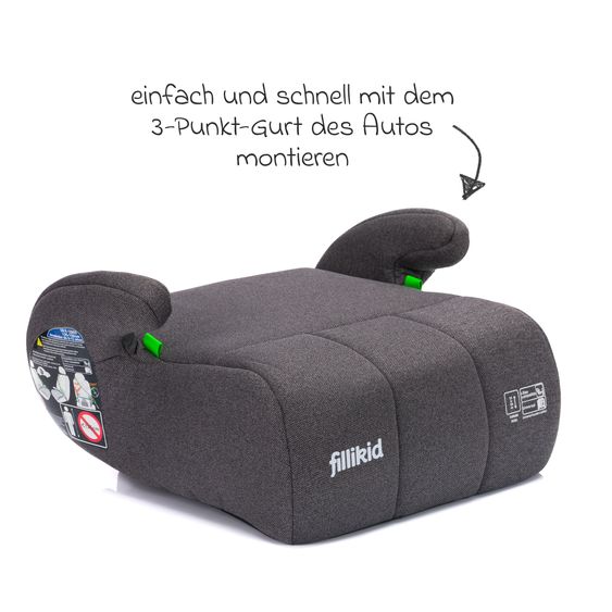 Fillikid Rialzo per seggiolino auto Booster Comfort i-Size da 7 anni - 12 anni (125 cm - 150 cm) per fissaggio con cintura - Grigio
