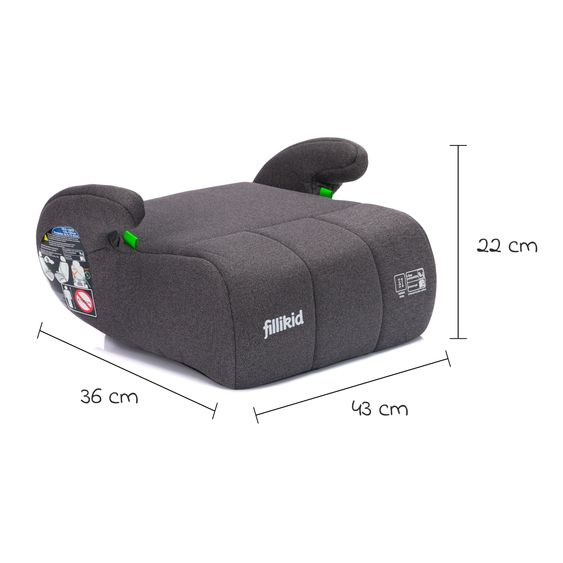 Fillikid Rialzo per seggiolino auto Booster Comfort i-Size da 7 anni - 12 anni (125 cm - 150 cm) per fissaggio con cintura - Grigio