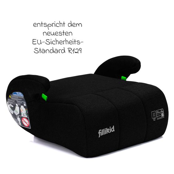 Fillikid Rialzo per seggiolino auto Booster Comfort i-Size da 7 anni - 12 anni (125 cm - 150 cm) per fissaggio con cintura - Nero