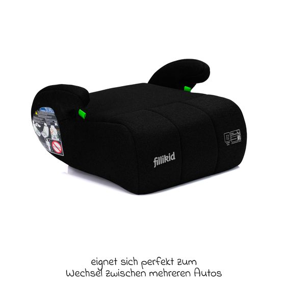 Fillikid Rialzo per seggiolino auto Booster Comfort i-Size da 7 anni - 12 anni (125 cm - 150 cm) per fissaggio con cintura - Nero
