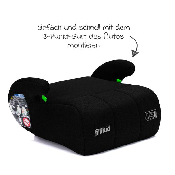 Fillikid Rialzo per seggiolino auto Booster Comfort i-Size da 7 anni - 12 anni (125 cm - 150 cm) per fissaggio con cintura - Nero