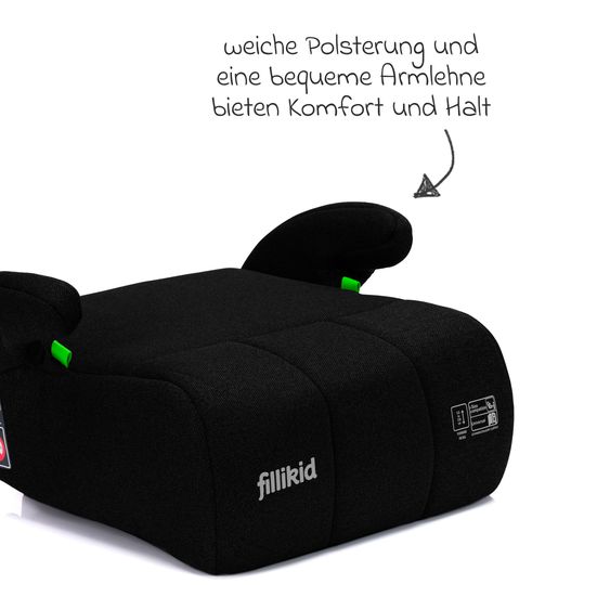 Fillikid Rialzo per seggiolino auto Booster Comfort i-Size da 7 anni - 12 anni (125 cm - 150 cm) per fissaggio con cintura - Nero