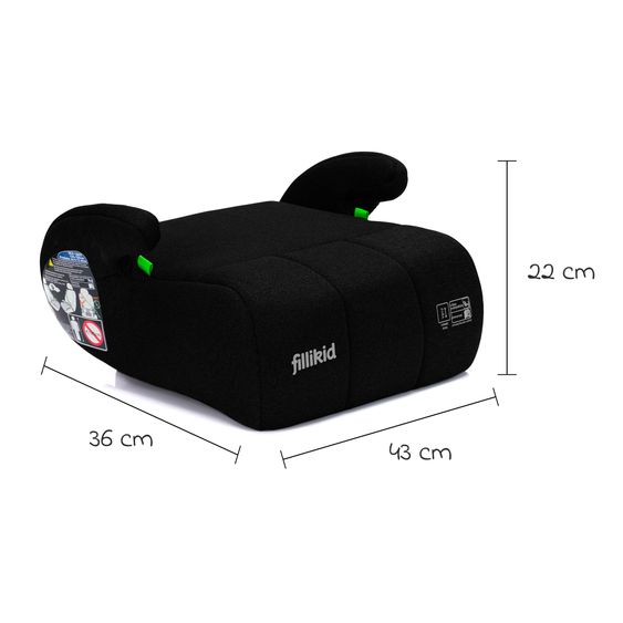 Fillikid Rialzo per seggiolino auto Booster Comfort i-Size da 7 anni - 12 anni (125 cm - 150 cm) per fissaggio con cintura - Nero