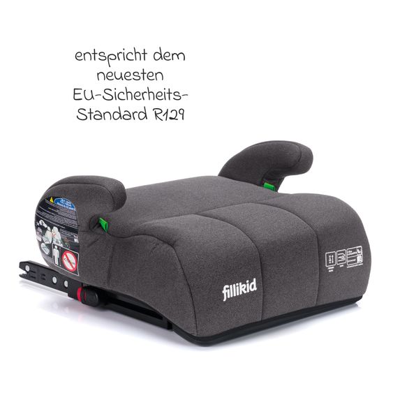 Fillikid Booster Car Seat Booster Comfort i-Size from 7 years - 12 years (125 cm - 150 cm) with ISOFIX attachment - Grey