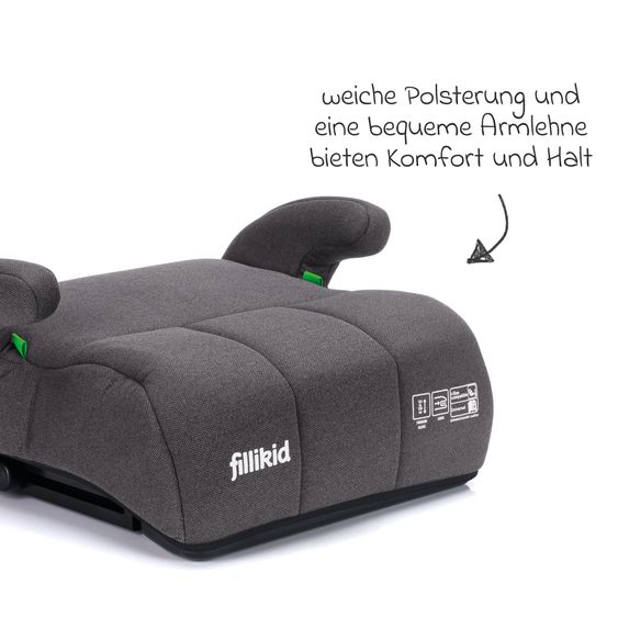 Fillikid Booster Car Seat Booster Comfort i-Size from 7 years - 12 years (125 cm - 150 cm) with ISOFIX attachment - Grey