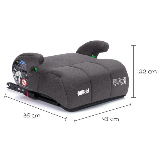 Fillikid Booster Car Seat Booster Comfort i-Size from 7 years - 12 years (125 cm - 150 cm) with ISOFIX attachment - Grey
