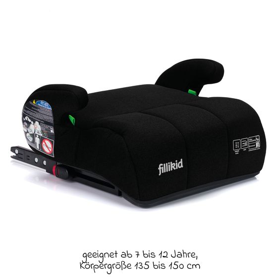 Fillikid Booster Car Seat Booster Comfort i-Size from 7 years - 12 years (125 cm - 150 cm) with ISOFIX attachment - Black