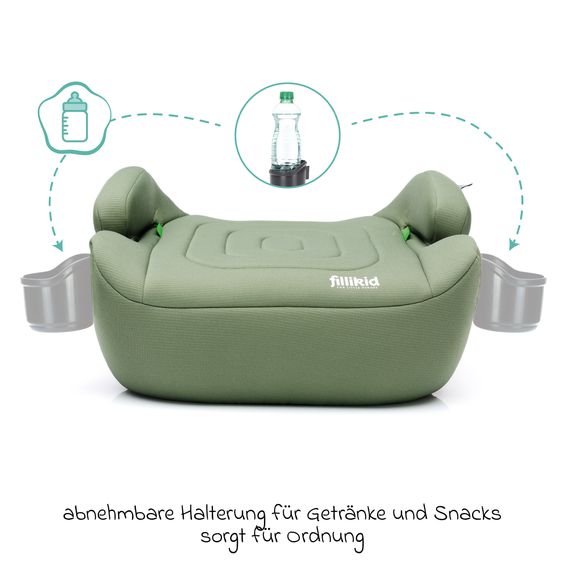Fillikid Auto-Kindersitzerhöhung Deluxe Flip Booster i-Size ab 7 Jahre - 12 Jahre (125 cm - 150 cm) mit verstellbarer Isofix-Halterung & Getränkehalter - Grün