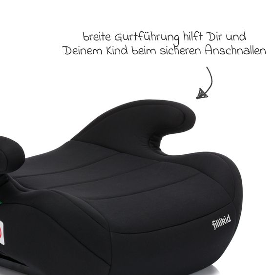 Fillikid Auto-Kindersitzerhöhung Flow Fix  i-Size ab 7 Jahre - 12 Jahre (125 cm - 150 cm) mit  Isofix-Halterung - Schwarz