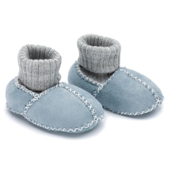 Fillikid Scarpe per neonati in lana d'agnello con elastico pratico - Azzurro ghiaccio - Taglia: 17/18