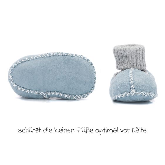 Fillikid Scarpe per neonati in lana d'agnello con elastico pratico - Azzurro ghiaccio - Taglia: 17/18