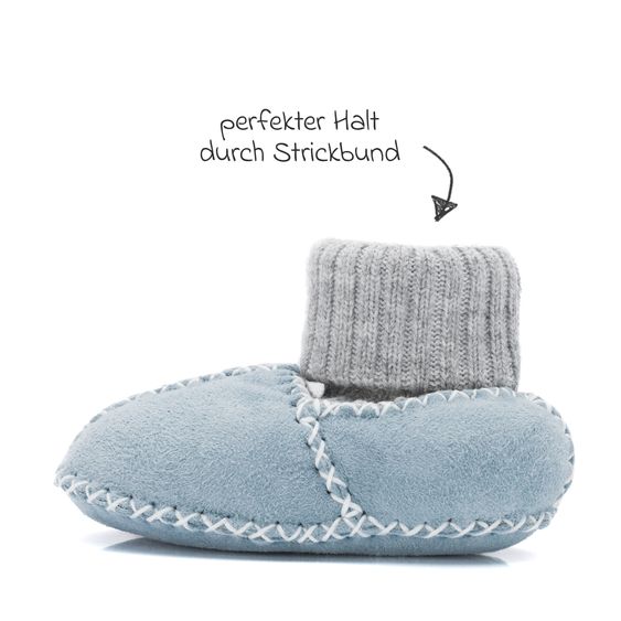 Fillikid Scarpe per neonati in lana d'agnello con elastico pratico - Azzurro ghiaccio - Taglia: 17/18