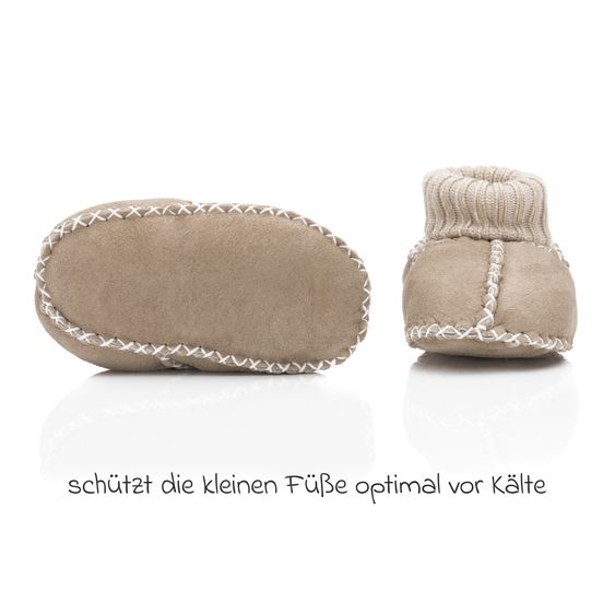 Fillikid Scarpe per neonati in lana d'agnello con bordo a maglia pratico - Naturale - Taglia: 19/20