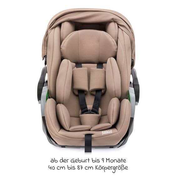 Fillikid Seggiolino auto per neonati Noa 360° girevole dalla nascita - 9 mesi (40 cm - 87 cm) con posizione reclinata a 175° incl. base Isofix - Dessert Brown