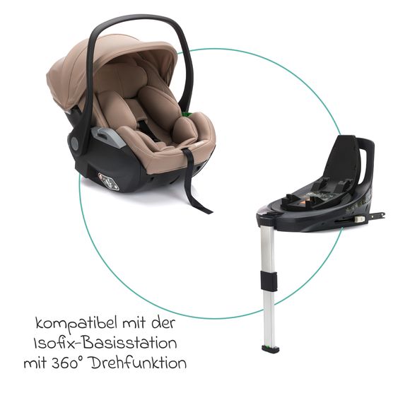 Fillikid Seggiolino auto per neonati Noa 360° girevole dalla nascita - 9 mesi (40 cm - 87 cm) con posizione reclinata a 175° incl. base Isofix - Dessert Brown
