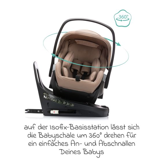 Fillikid Seggiolino auto per neonati Noa 360° girevole dalla nascita - 9 mesi (40 cm - 87 cm) con posizione reclinata a 175° incl. base Isofix - Dessert Brown