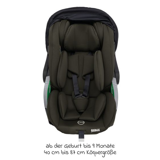 Fillikid Seggiolino auto per neonati Noa 360° girevole dalla nascita - 9 mesi (40 cm - 87 cm) con posizione reclinata a 175° incl. base Isofix - Forest Green