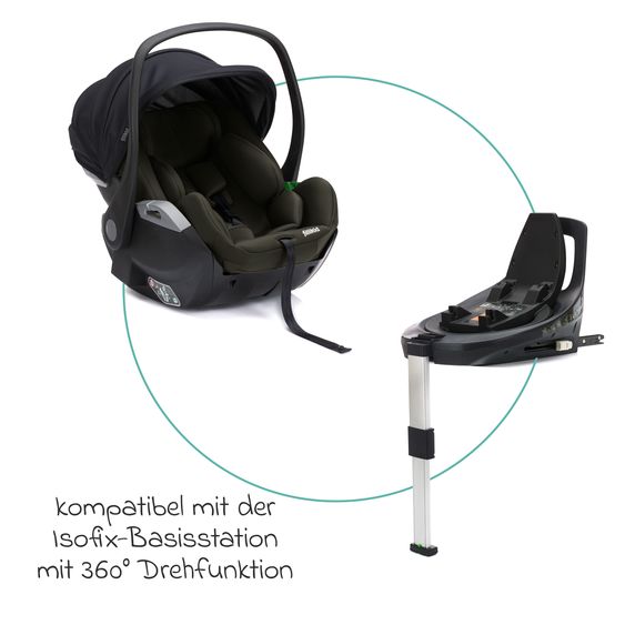 Fillikid Seggiolino auto per neonati Noa 360° girevole dalla nascita - 9 mesi (40 cm - 87 cm) con posizione reclinata a 175° incl. base Isofix - Forest Green