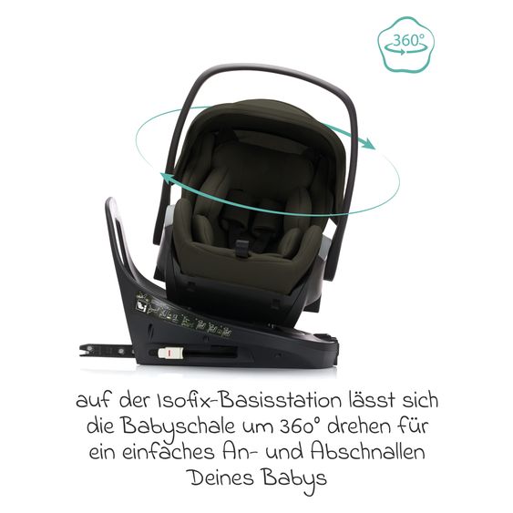 Fillikid Seggiolino auto per neonati Noa 360° girevole dalla nascita - 9 mesi (40 cm - 87 cm) con posizione reclinata a 175° incl. base Isofix - Forest Green