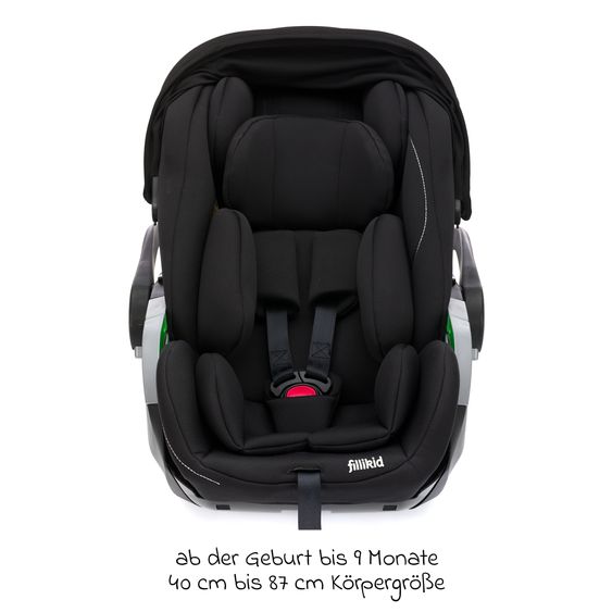 Fillikid Seggiolino auto per neonati Noa 360° girevole dalla nascita - 9 mesi (40 cm - 87 cm) con posizione reclinata a 175° incl. base Isofix - Nero