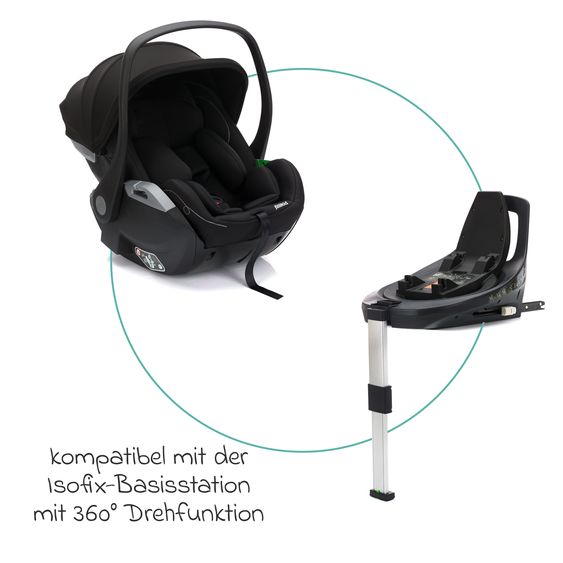 Fillikid Seggiolino auto per neonati Noa 360° girevole dalla nascita - 9 mesi (40 cm - 87 cm) con posizione reclinata a 175° incl. base Isofix - Nero