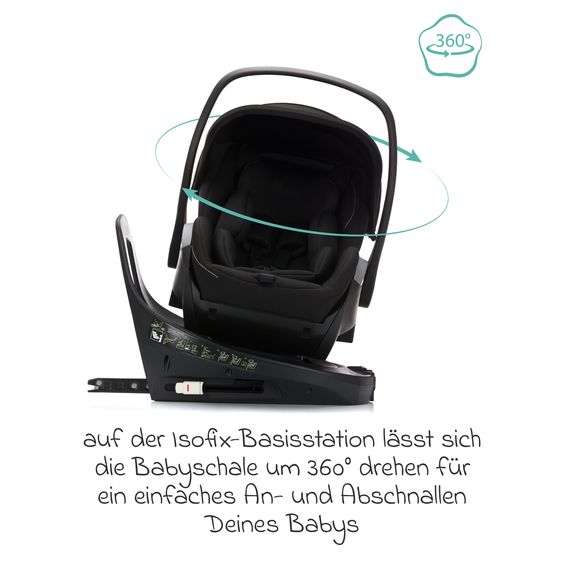 Fillikid Seggiolino auto per neonati Noa 360° girevole dalla nascita - 9 mesi (40 cm - 87 cm) con posizione reclinata a 175° incl. base Isofix - Nero