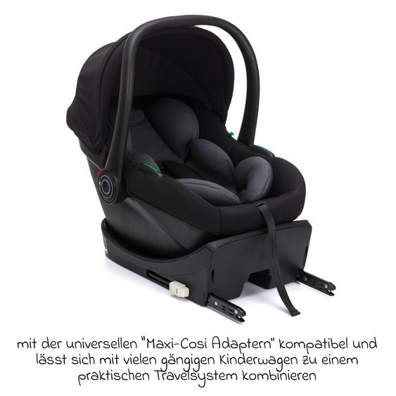 Fillikid Set Seggiolino auto per neonati Neo SL dalla nascita fino a 13 kg (40 cm - 87 cm) solo 3,20 kg, riduttore seduta, base Isofix incl. protezione imbottita - Nero