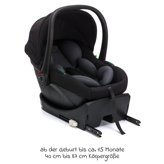 Fillikid Set Seggiolino auto per neonati Neo SL dalla nascita fino a 13 kg (40 cm - 87 cm) solo 3,20 kg, riduttore seduta, base Isofix incl. protezione imbottita - Nero
