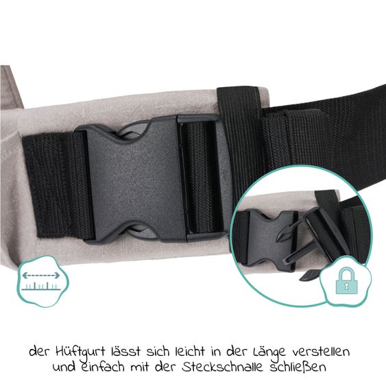 Fillikid Babytrage Natural ab 3,5 -20 kg für Bauch-, Hüft und Rückentrageposition - Grau