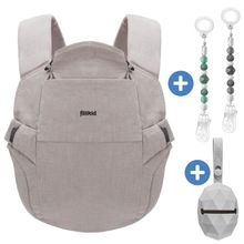 Natural baby carrier from 3.5 -20 kg for tummy, hip and back carrying position incl. silicone pacifier box diamond light gray + set of 2 pacifier chains gray green - gray