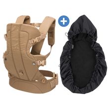 Babytrage & Wetterschutz ab 3,5 -15 kg für Bauch- und Rückentrageposition - Beige