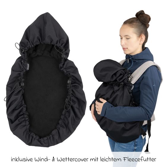 Fillikid Babytrage & Wetterschutz ab 3,5 -15 kg für Bauch- und Rückentrageposition - Beige