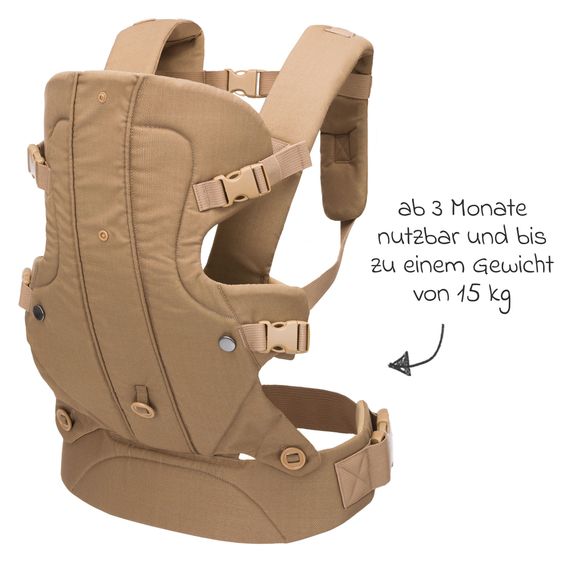 Fillikid Babytrage & Wetterschutz ab 3,5 -15 kg für Bauch- und Rückentrageposition - Beige