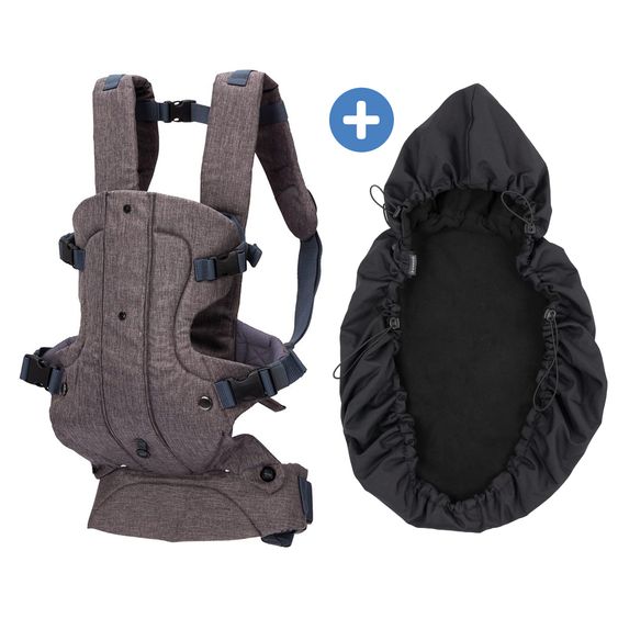 Fillikid Babytrage & Wetterschutz ab 3,5 -15 kg für Bauch- und Rückentrageposition - Grau Melange