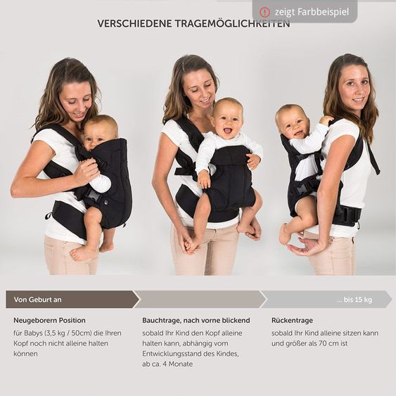 Fillikid Babytrage & Wetterschutz ab 3,5 -15 kg für Bauch- und Rückentrageposition - Grau Melange