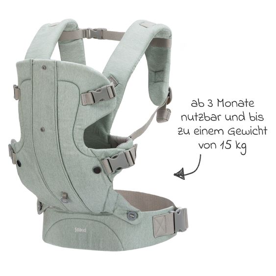 Fillikid Babytrage & Wetterschutz ab 3,5 -15 kg für Bauch- und Rückentrageposition - Pistazie
