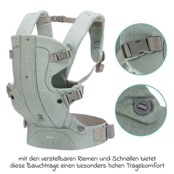 Fillikid Babytrage & Wetterschutz ab 3,5 -15 kg für Bauch- und Rückentrageposition - Pistazie