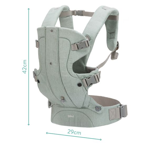 Fillikid Babytrage & Wetterschutz ab 3,5 -15 kg für Bauch- und Rückentrageposition - Pistazie