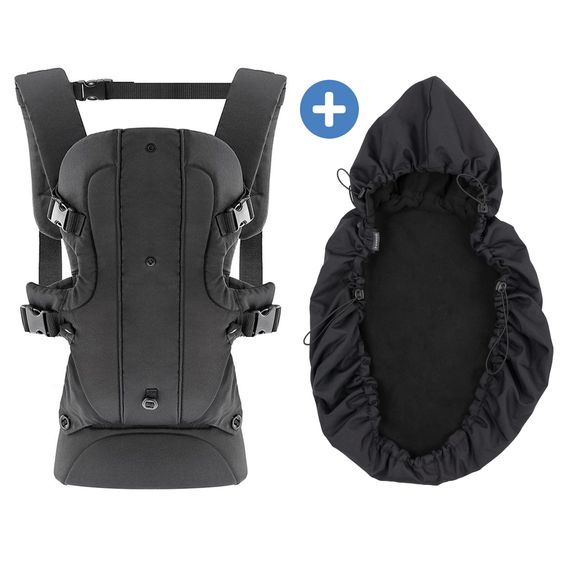 Fillikid Babytrage & Wetterschutz ab 3,5 -15 kg für Bauch- und Rückentrageposition - Schwarz