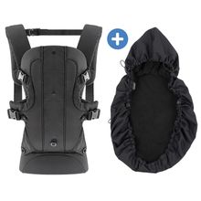 Babytrage & Wetterschutz ab 3,5 -15 kg für Bauch- und Rückentrageposition - Schwarz