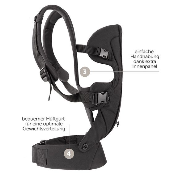Fillikid Babytrage & Wetterschutz ab 3,5 -15 kg für Bauch- und Rückentrageposition - Schwarz