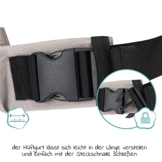 Fillikid Babytrage & Wetterschutz Natural ab 3,5 -20 kg für Bauch-, Hüft und Rückentrageposition - Grau