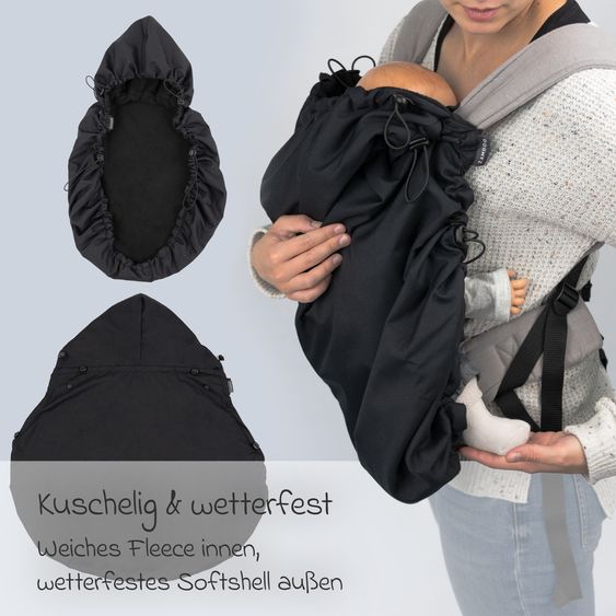 Fillikid Babytrage & Wetterschutz Natural ab 3,5 -20 kg für Bauch-, Hüft und Rückentrageposition - Grau